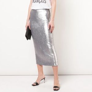 CINQ À SEPT Sequin Paula Skirt (XXS) Matte Silver